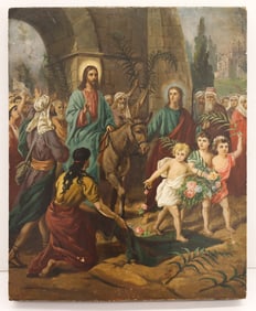 Antique Russian Christ Entering Jerusalem Painted