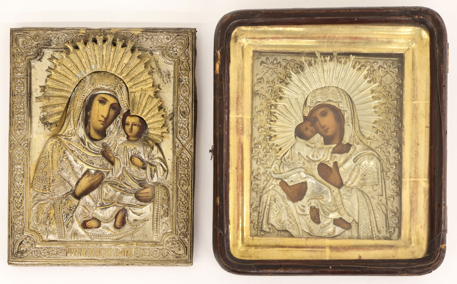2pc Antique Russian Virgin of Kazan Oklad Icons (1 of 3)