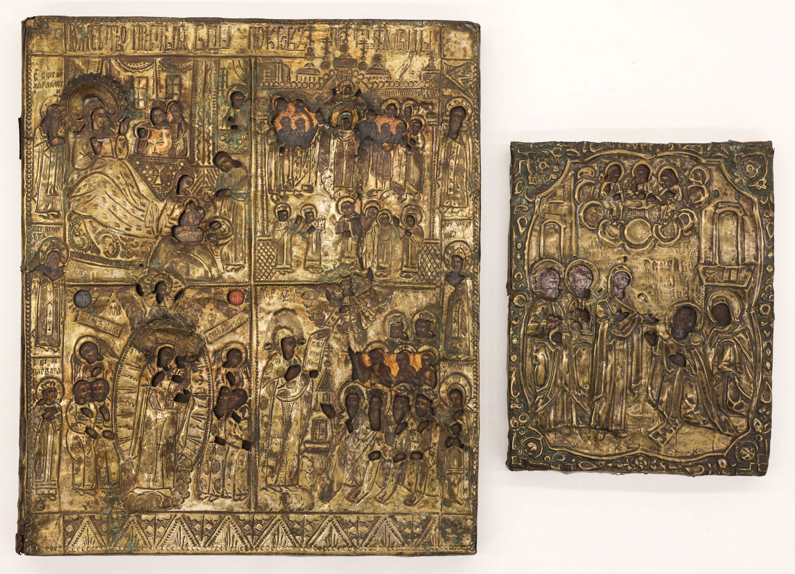 2pc Antique Russian Brass Oklad Icons (1 of 3)