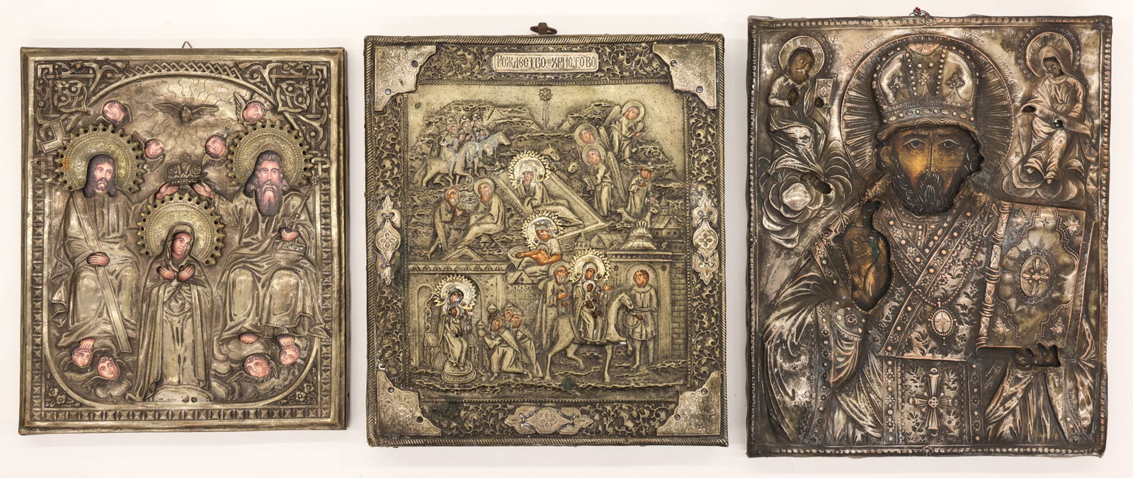 3pc Old Russian Oklad Religious Icons (1 of 3)