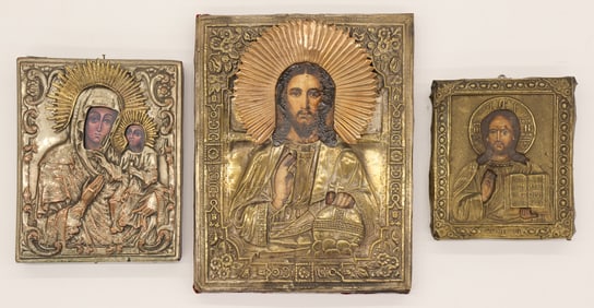 3pc Old Russian Oklad Religious Small Icons