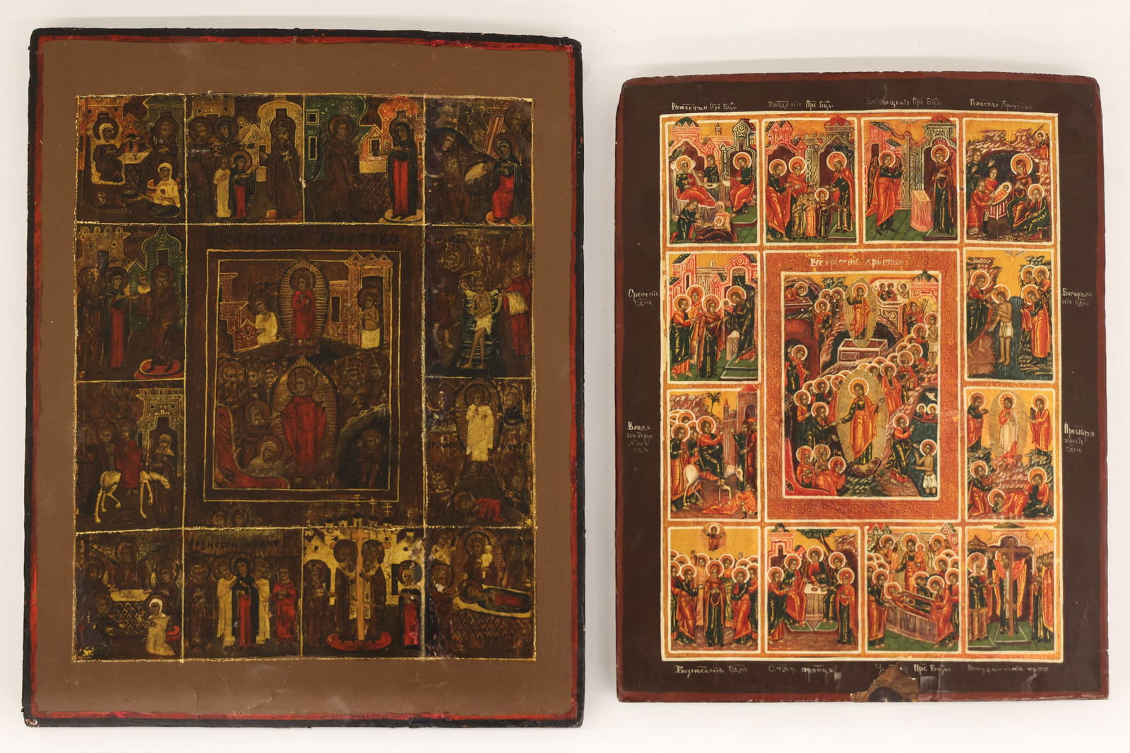 2pc Old Russian Wood Icons of the Twelve Feasts (1 of 2)