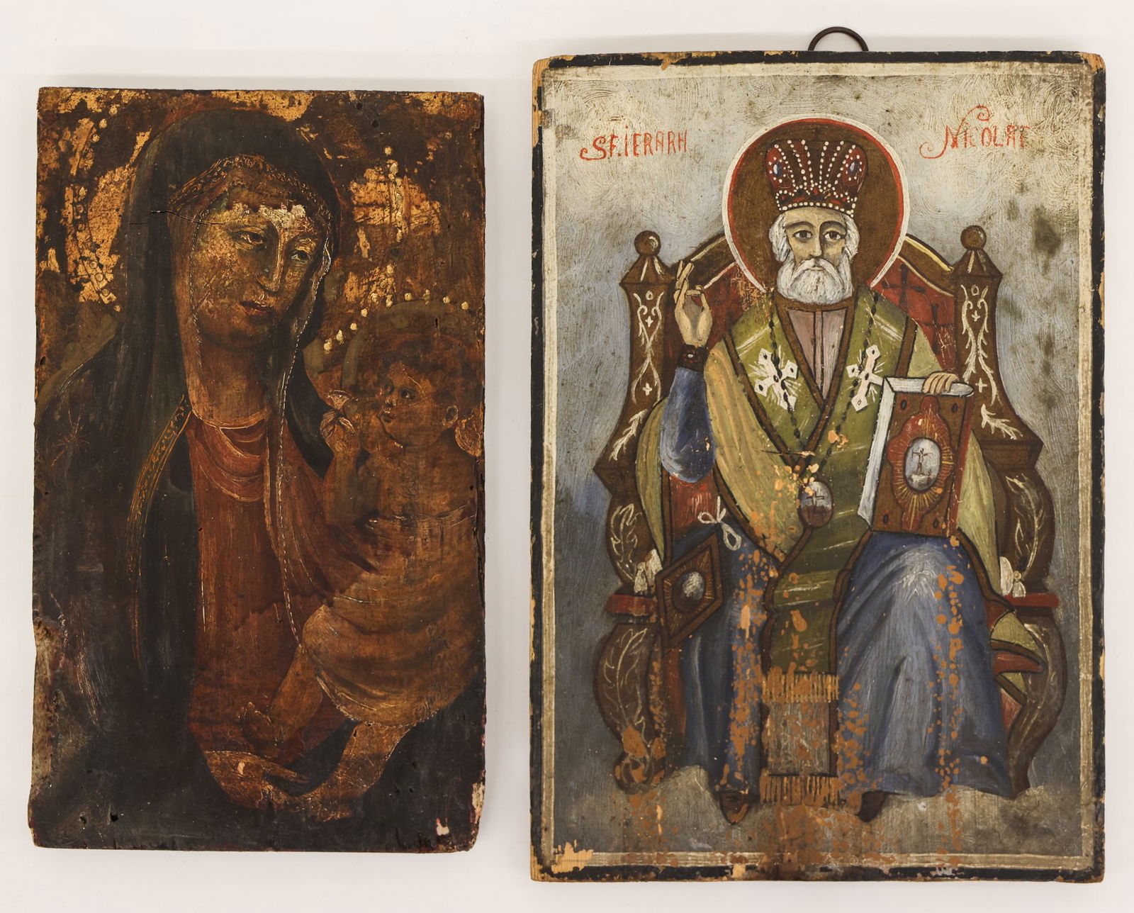 2pc Antique European Painted Wood Icons (1 of 2)