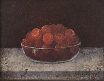 American School 19th Cent. Bowl of Raspberries Oil