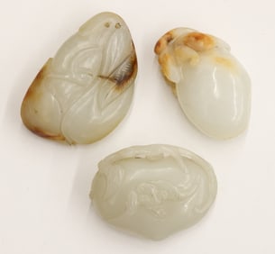 3pc Chinese Qing Jade Melon Carved Pendants