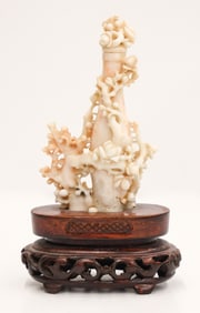 Chinese Pink Coral Large Snuff Bottle on Stand
