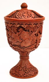Chinese Qing Cinnabar Covered Stem Cup