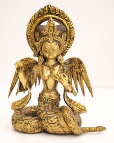 Old Tibetan Gilt Bronze Naga Kanya Bodhisattva