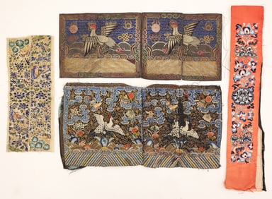 4pc Old Chinese Silk and Gold Thread Embroidery