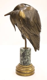 Meiji Japanese Heron Bronze Okimono by Maruki