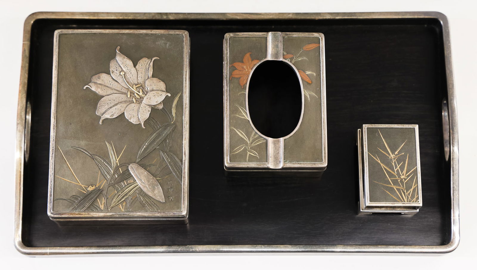 4pc Japanese Silver and Mixed Metals Smoke Set (1 of 2)