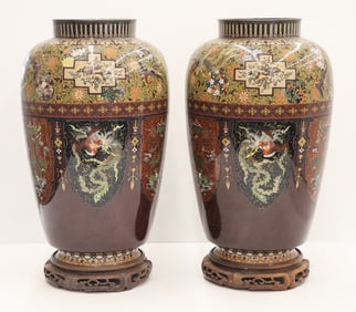 Exceptional Pair of Japanese Ando Cloisonne Vases