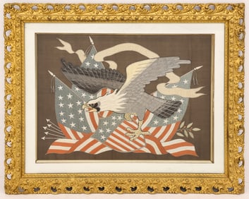 Antique Japanese Patriotic Embroidery Framed