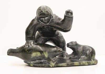 Ootoova Inuit Soapstone Seal Hunter Sculpture