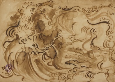 Kusama Affandi ''Roosters with Hand'' 1977 Ink