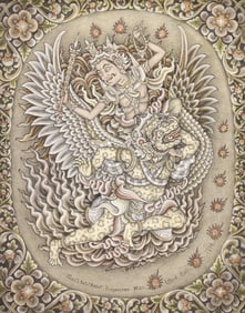 Gusti Ketut Kobot ''Vishnu Transported by Garuda'' Acrylic