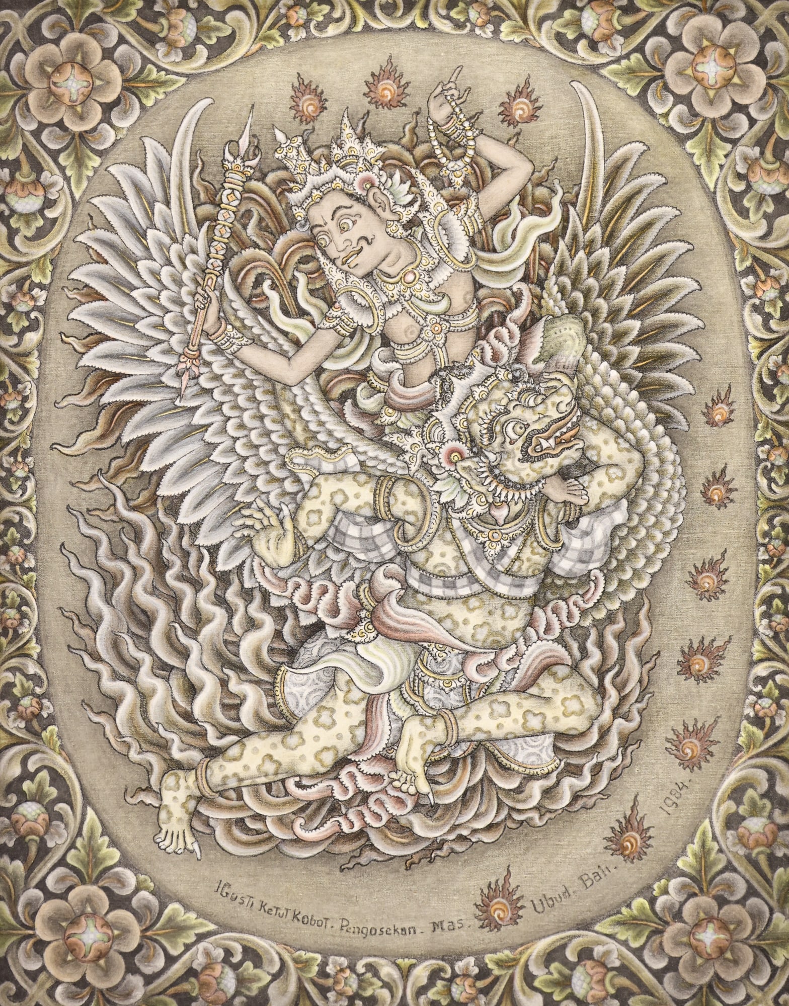 Gusti Ketut Kobot ''Vishnu Transported by Garuda'' Acrylic (1 of 3)
