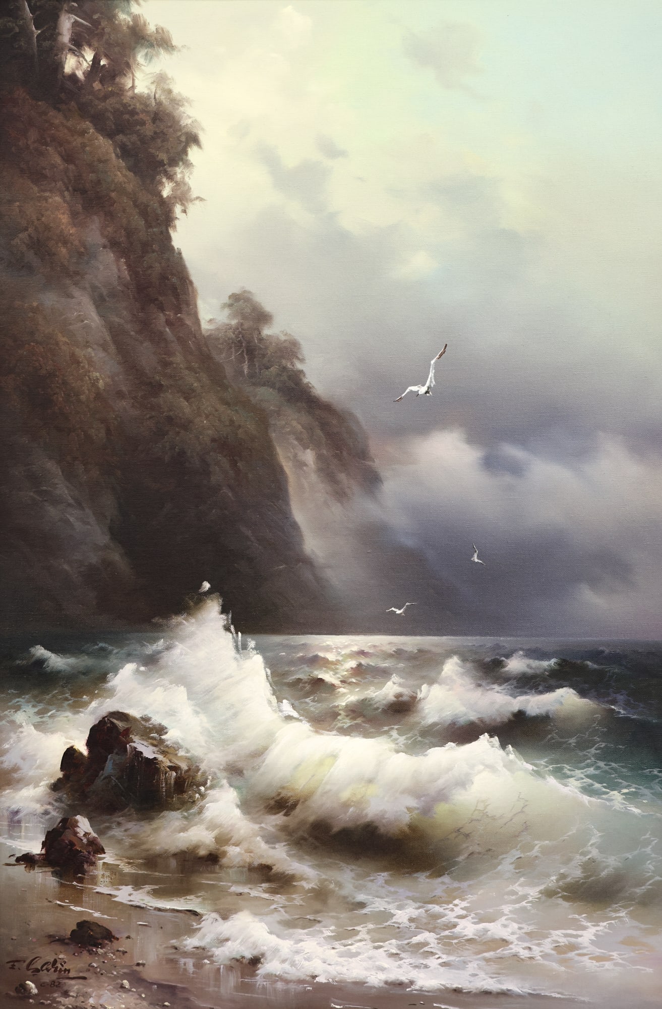 Eugene Garin ''Waves and Gulls'' Oil (1 of 2)