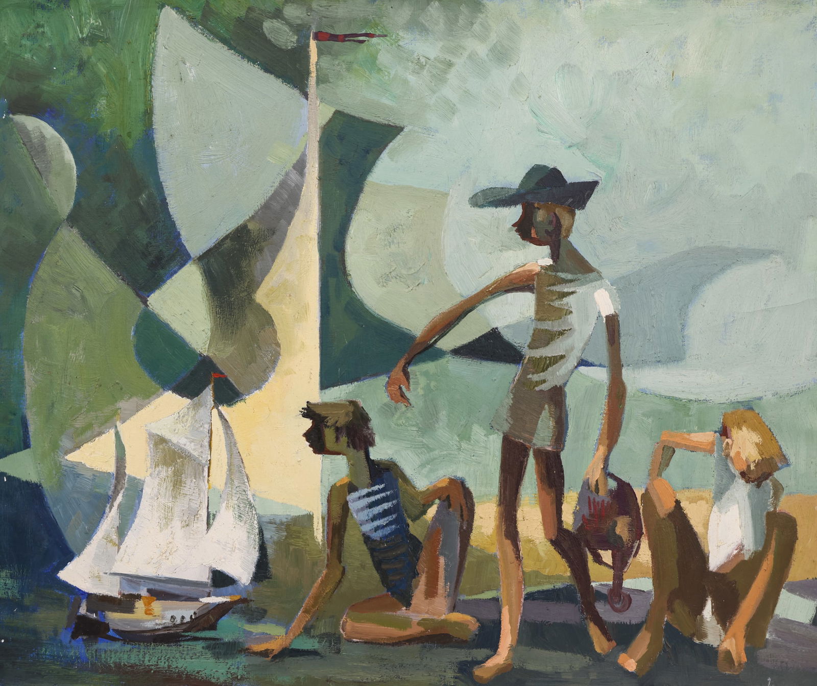 Henri Plisson ''Reves d'Enfants'' 1976 Oil: Henri Plisson (1908-2002 French) ''Reves d'Enfants'' (Children's Dreams) 1976 Oil on Canvas 21''x25.5'' Image. Signed and titled on verso. Unframed. A few minor scattered surface marks. Overall excell