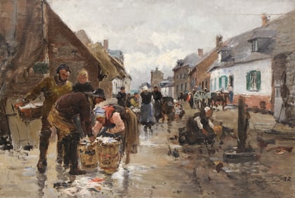 Julian Gustave Gagliardini ''Fish Market in Cayeux'' Oil