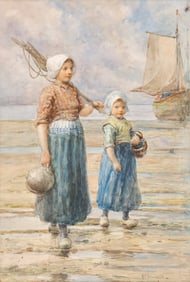 R.E. Gelmuyden ''Oyster Gatherers'' Watercolor