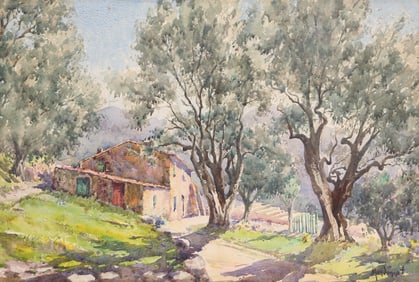 Pierre Mandonnet ''Summer Cottage'' 1920's Watercolor