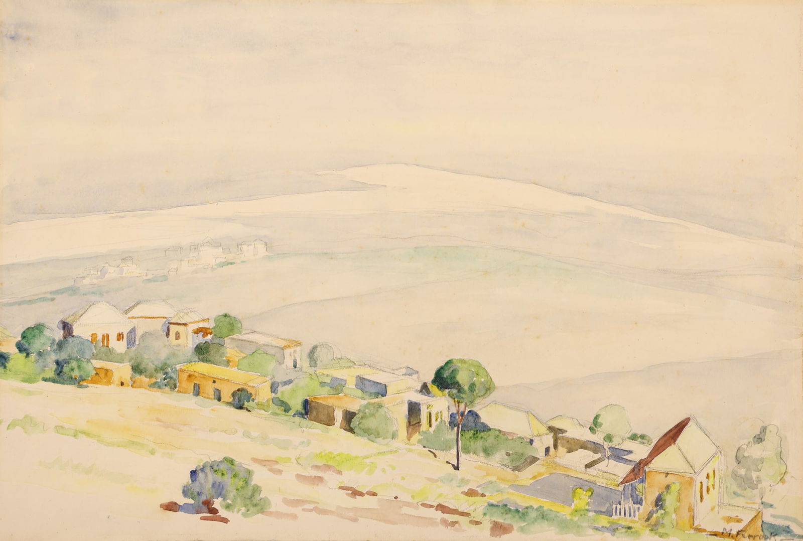 Moustapha Farroukh ''View of Zahleh'' Watercolor (1 of 5)