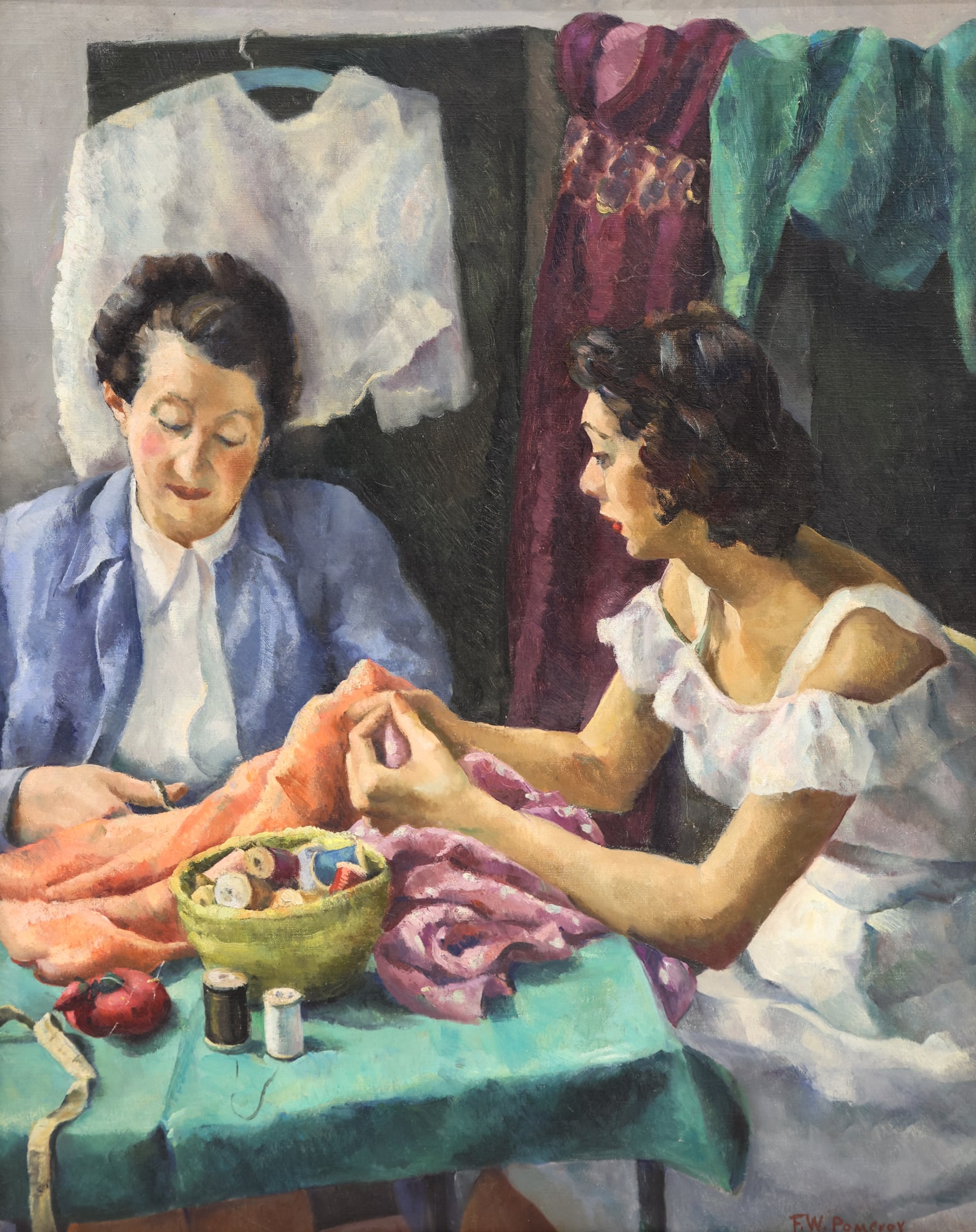 Florence W. Pomeroy ''Confidences'' (Seamstresses) Oil (1 of 4)