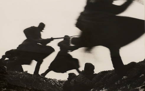 Dmitri Baltermants ''Attack'' 1992 Gelatin Silver: Dmitri Baltermants (1912-1990 Russian) ''Attack, November 1941'' 1992 Gelatin Silver Print 30''x40'' Image 43''x55'' Framed. Artist's Proof Numbered 1 of 1. S.K. Josefberg Studio Portland Gallery Labe