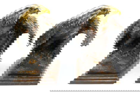 Sandy Scott "Eagle Bookends" Bronze on Wood Base: Sandy Scott (Colorado b. 1943) "Eagle Bookends" Bronze on Wood Base 9" Signed. Excellent condition