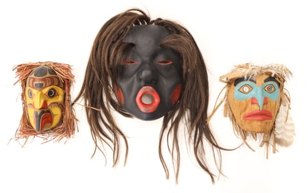 3pc Northwest Coast Painted Cedar Maskettes, Beau Dick
