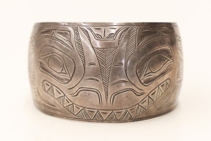 Antique Haida Silver Sea Bear Cuff Bracelet