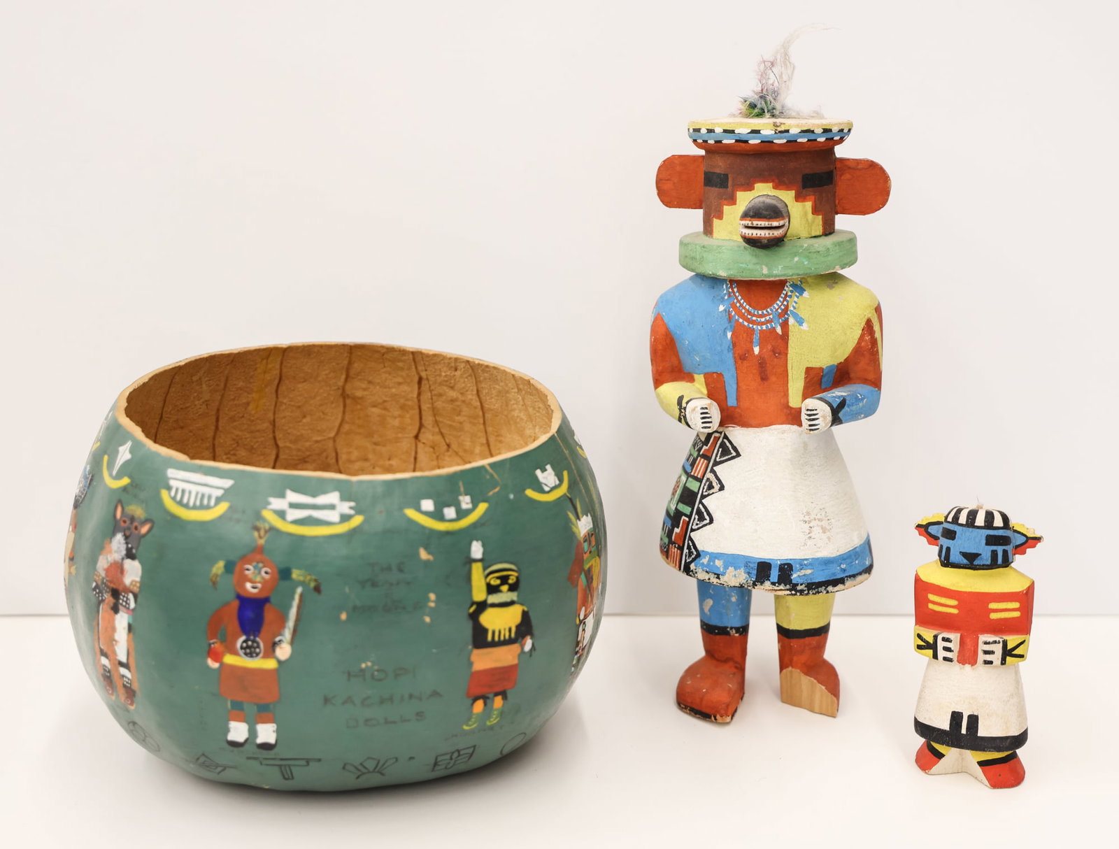 3pc Old Hopi Kachina Dolls and Painted Gourd (1 of 2)