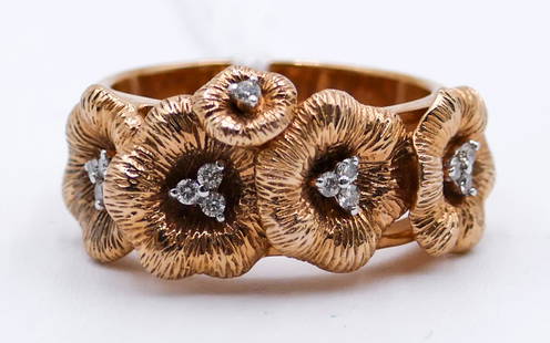 Neda Behnam 14k Rose Gold Diamond Floral Band Ring Size 10 - 12 Grams: Neda Behnam 14k Rose Gold Diamond Floral Band Ring Size 10 - 12 Grams, G. maker's mark