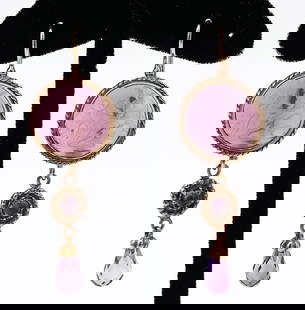 Tagliamonte 14k Amethyst Intaglio Drop Earrings 48mm - 6 Grams: Tagliamonte 14k Amethyst Intaglio Drop Earrings 48mm - 6 Grams�
