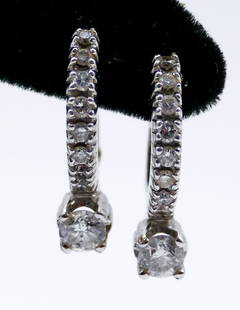 Pair 14k White Gold .25ct Diamond Earrings 20mm - 4.1 Grams: Pair 14k White Gold .25ct Diamond Earrings 20mm - 4.1 Grams, set with two .25ct round brilliant cut diamonds&#65533;