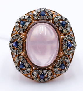 Carlo Viani 14k Moonstone, Diamond and Sapphire Designer Ring Size 10: Carlo Viani 14k Moonstone, Diamond and Sapphire Designer Ring Size 10 - 15.7 Grams, 15.5x11.5mm moonstone with 1.5-2mm stones.�