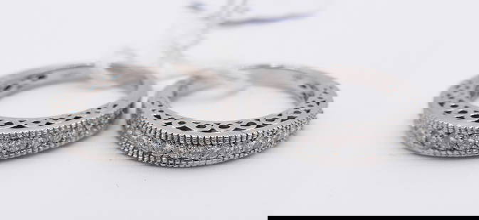 Pair Ladies 14k White Gold Diamond Designer Band Rings Size 9.5 - 12.2 Grams: Pair Ladies 14k White Gold Diamond Designer Band Rings Size 9.5 - 12.2 Grams, 2mm diamonds with pierced sides