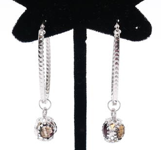 Pair Treasures Italia 14k White Gold Gemstone Drop Earrings 47mm: Pair Treasures Italia 14k White Gold Gemstone Drop Earrings 47mm - 4.3 Grams with 6mm checkered cut topaz�