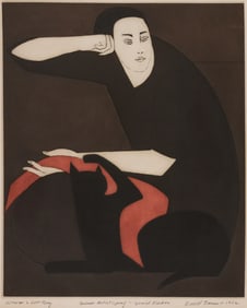 Will Barnet "Woman & Cat Play" 1982 Etching and Aquatint