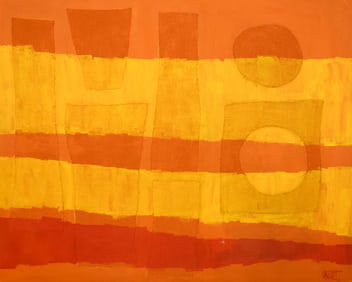 Italo Valenti "Untitled" (Orange and Yellow Forms) 1970's Oil and Collage