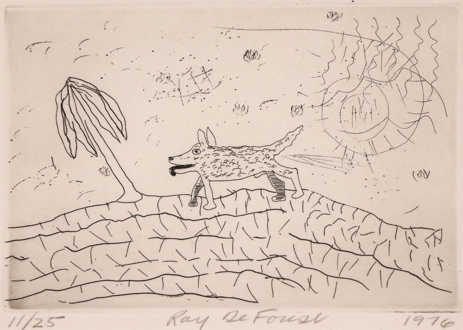 Roy De Forest "Untitled" (Dog in Landscape) 1976 Etching (1 of 2)
