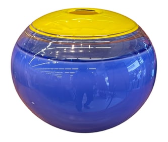 Sonja Blomdahl "Yellow and Blue Incalmo" 1988 Blown Glass Vessel