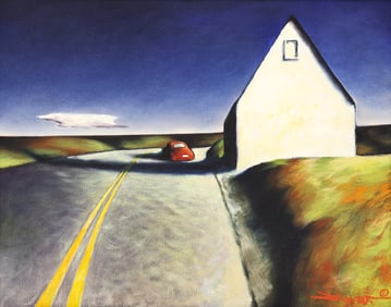 Z.Z. Wei "White Roadhouse Barn" Oil on Canvas