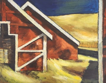 Z.Z. Wei "Old Time Farm" 1991 Oil on Board