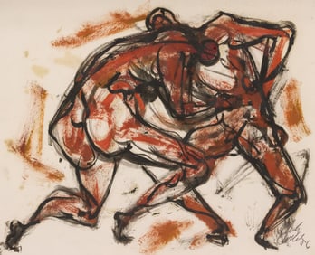 Kenneth Callahan "Red Wrestlers" 1956 Tempera on Paper