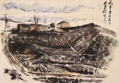 Fay Chong "Northwest Farm Scene" 1963 Watercolor