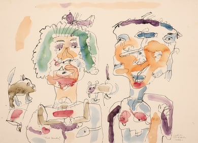 Alden Mason "Two Heads" 1994 Watercolor on Paper
