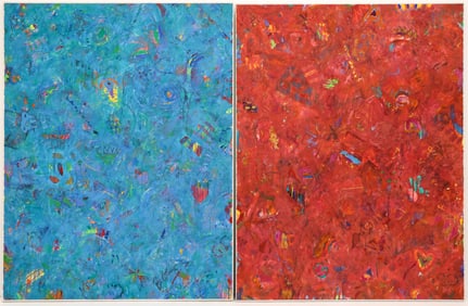 Ford Crull "Cat Dance" (Diptych) 1981 Oil and Graphite