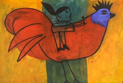 Joe Max Emminger "Rooster Ride" 2000 Oil on Paper